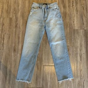 Distressed straight leg jeans